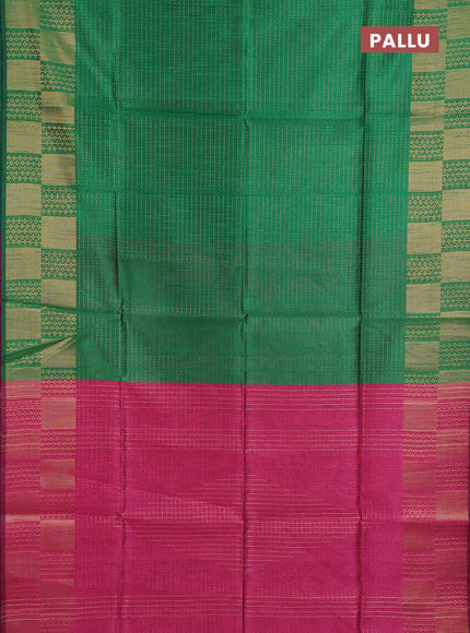 Semi dupion saree green and pink with allover zari weaves and zari woven border