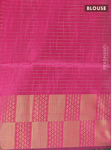 Semi dupion saree green and pink with allover zari weaves and zari woven border