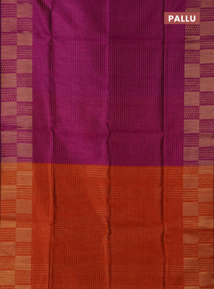 Semi dupion saree magenta pink and rustic orange with allover zari weaves and zari woven border