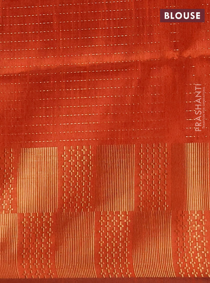 Semi dupion saree magenta pink and rustic orange with allover zari weaves and zari woven border