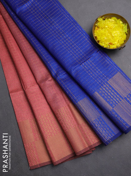 Semi dupion saree peach pink and blue with allover zari weaves and zari woven border
