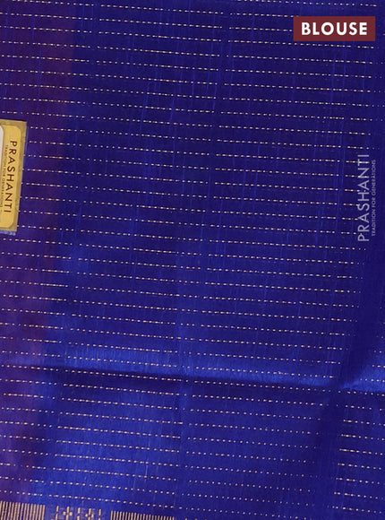 Semi dupion saree peach pink and blue with allover zari weaves and zari woven border