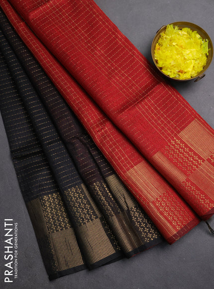 Semi dupion saree black and maroon with allover zari weaves and zari woven border