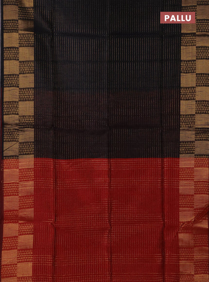 Semi dupion saree black and maroon with allover zari weaves and zari woven border