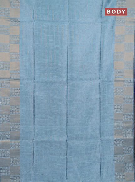Semi dupion saree pastel blue and blue with allover zari weaves and zari woven border