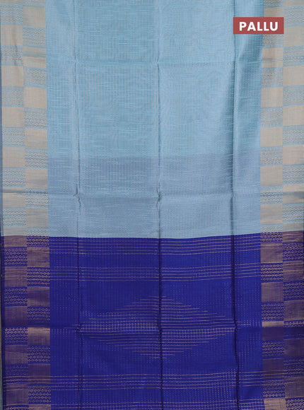 Semi dupion saree pastel blue and blue with allover zari weaves and zari woven border