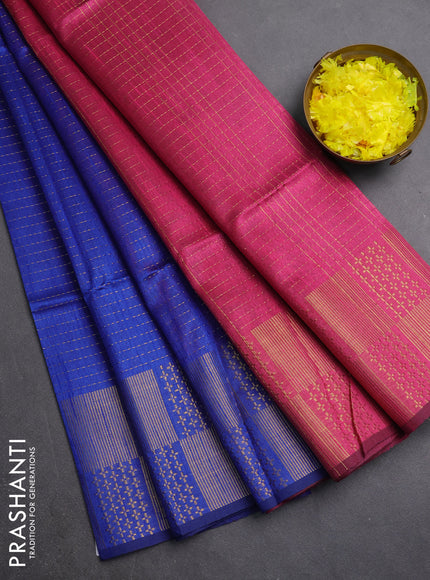 Semi dupion saree blue and pink with allover zari weaves and zari woven border