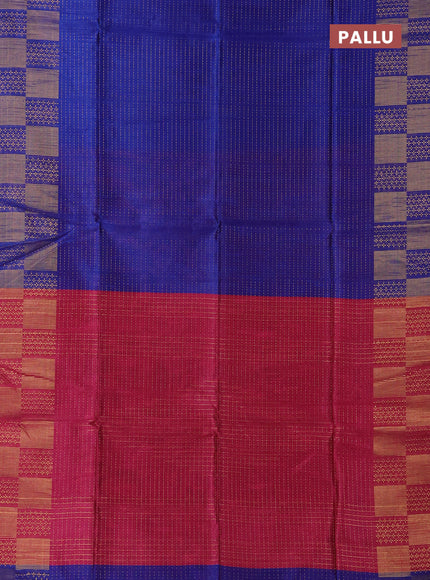 Semi dupion saree blue and pink with allover zari weaves and zari woven border