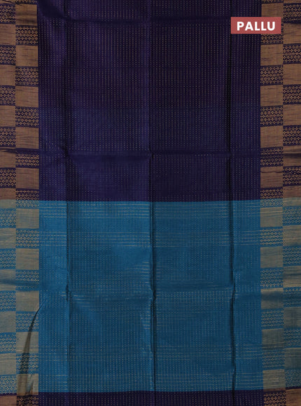 Semi dupion saree navy blue and teal green with allover zari weaves and zari woven border