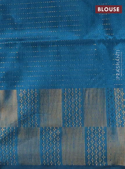 Semi dupion saree navy blue and teal green with allover zari weaves and zari woven border