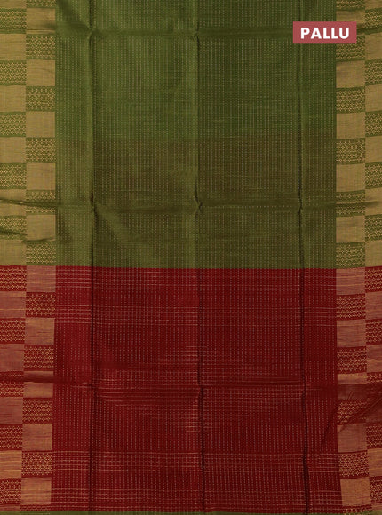 Semi dupion saree light green and maroon with allover zari weaves and zari woven border