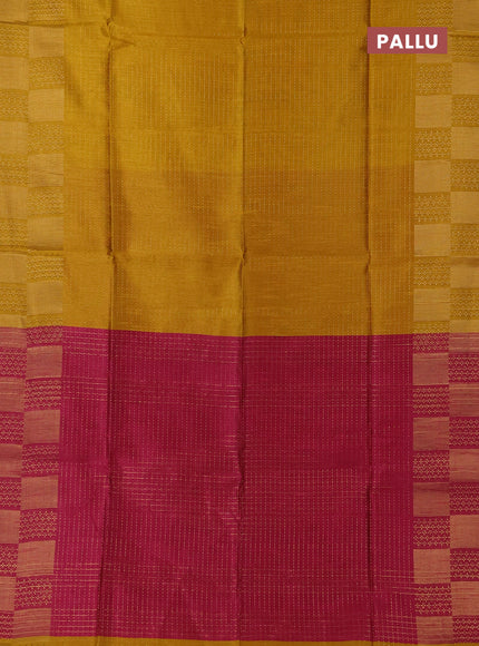 Semi dupion saree mustard yellow and pink with allover zari weaves and zari woven border