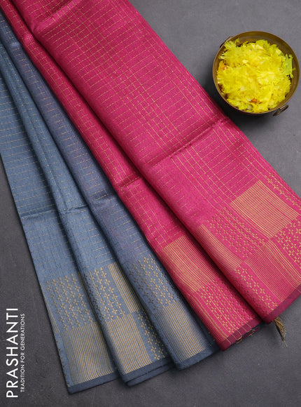 Semi dupion saree grey and pink with allover zari weaves and zari woven border