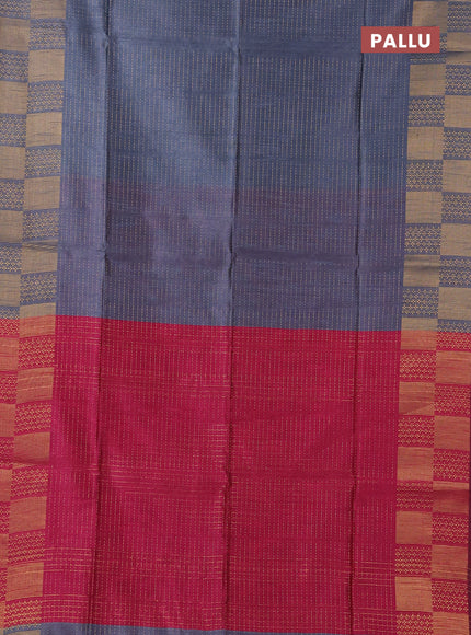 Semi dupion saree grey and pink with allover zari weaves and zari woven border