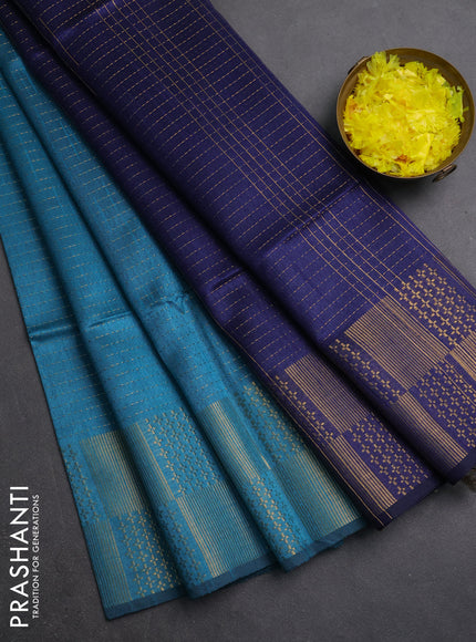Semi dupion saree peacock blue and navy blue with allover zari weaves and zari woven border