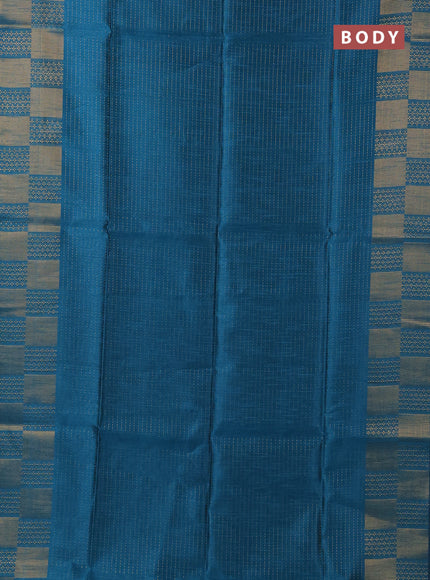 Semi dupion saree peacock blue and navy blue with allover zari weaves and zari woven border