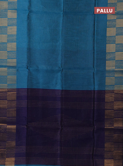 Semi dupion saree peacock blue and navy blue with allover zari weaves and zari woven border