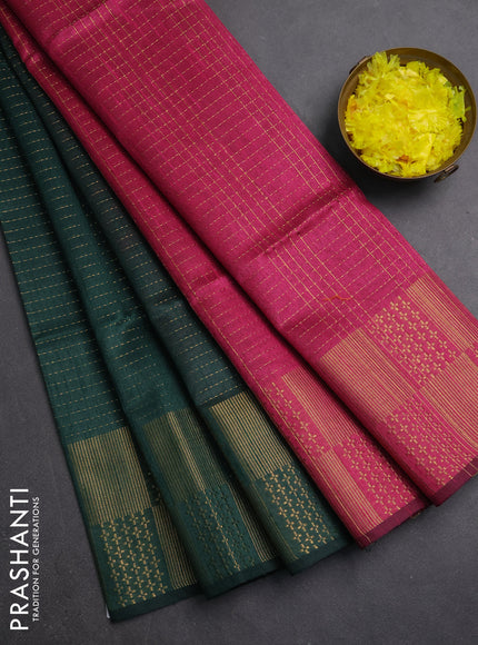 Semi dupion saree green and pink with allover zari weaves and zari woven border