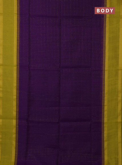 Semi dupion saree violet and lime green with allover zari weaves and rettapet zari woven border