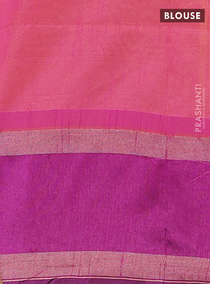 Semi dupion saree yellow and purple with allover zari weaves and rettapet zari woven border
