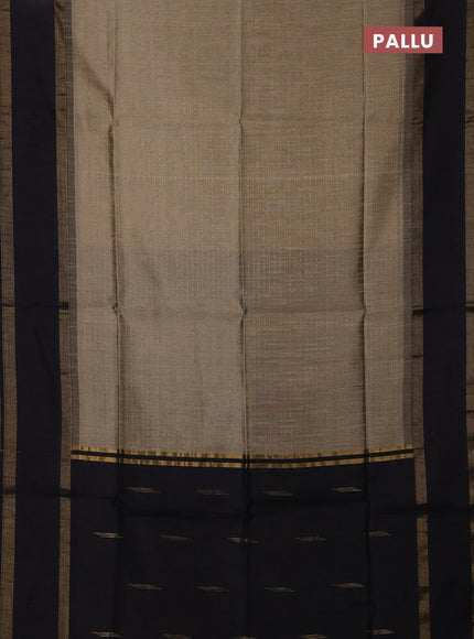 Semi dupion saree dark beige and black with allover zari weaves and rettapet zari woven border