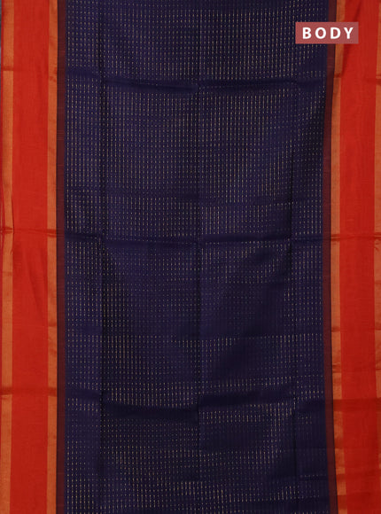 Semi dupion saree navy blue and orange with allover zari weaves and rettapet zari woven border