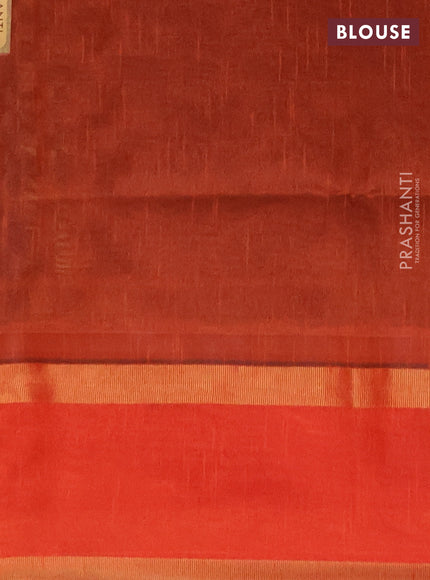 Semi dupion saree navy blue and orange with allover zari weaves and rettapet zari woven border