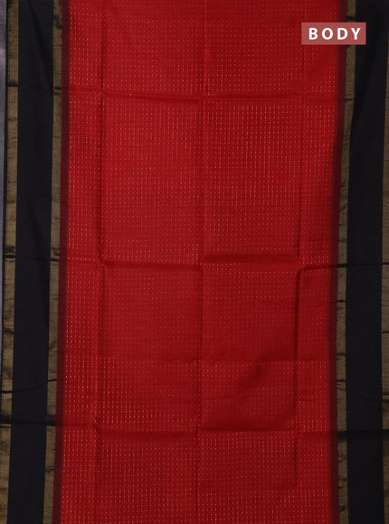 Semi dupion saree red and black with allover zari weaves and rettapet zari woven border