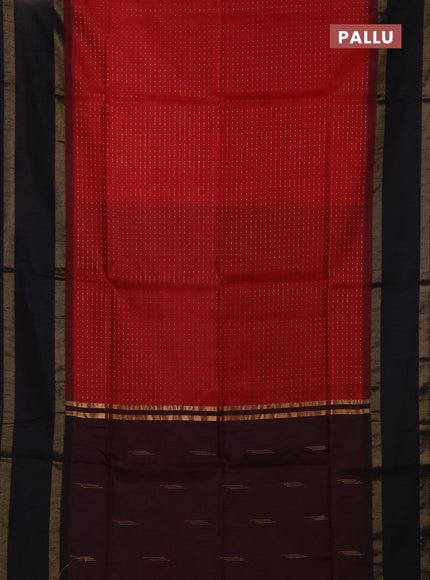Semi dupion saree red and black with allover zari weaves and rettapet zari woven border