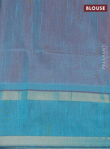 Semi dupion saree orange and peacock blue with allover zari weaves and rettapet zari woven border
