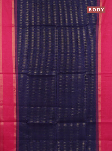 Semi dupion saree navy blue and pink with allover zari weaves and rettapet zari woven border