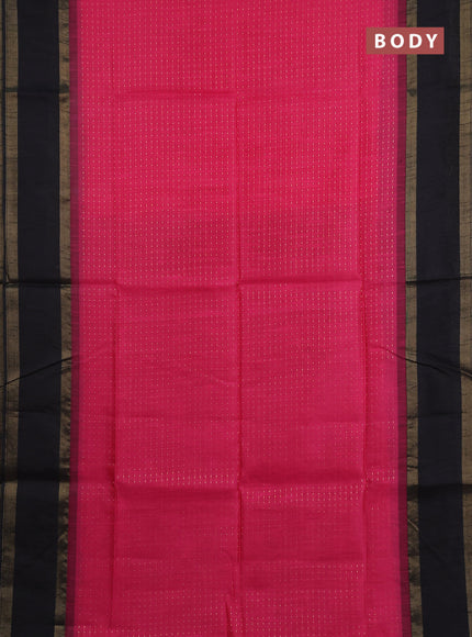 Semi dupion saree pink and black with allover zari weaves and rettapet zari woven border