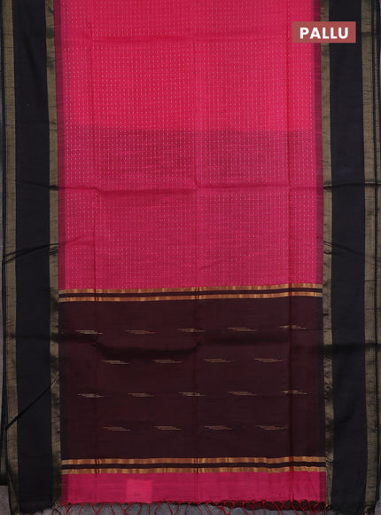 Semi dupion saree pink and black with allover zari weaves and rettapet zari woven border
