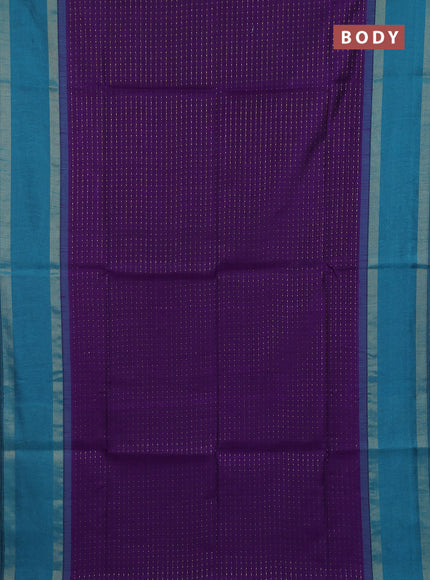 Semi dupion saree violet and peacock blue with allover zari weaves and rettapet zari woven border