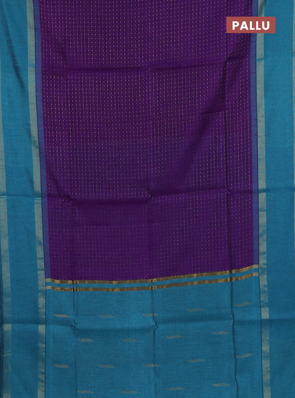 Semi dupion saree violet and peacock blue with allover zari weaves and rettapet zari woven border