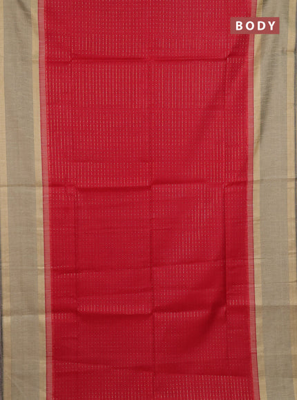 Semi dupion saree red and dark beige with allover zari weaves and rettapet zari woven border