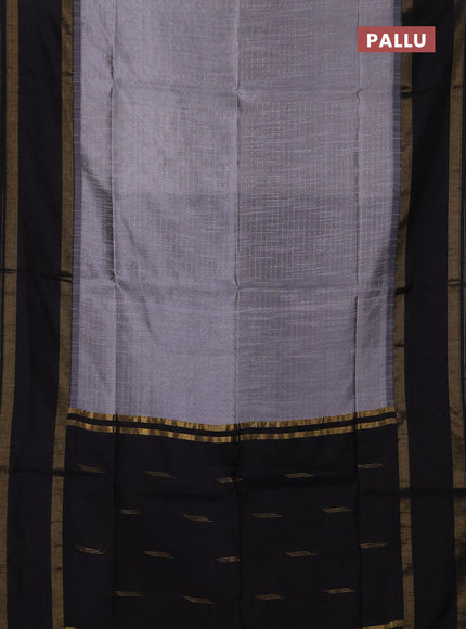 Semi dupion saree grey and black with allover zari weaves and rettapet zari woven border