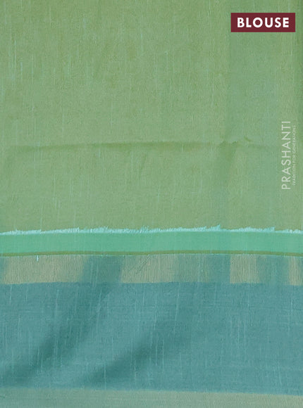 Semi dupion saree yellow and teal green with allover zari weaves and rettapet zari woven border