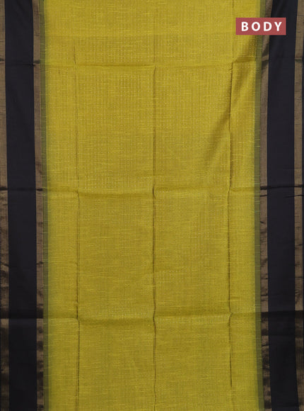 Semi dupion saree lime green and black with allover zari weaves and rettapet zari woven border