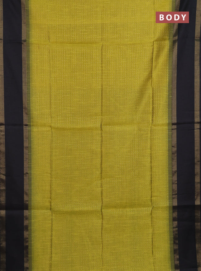 Semi dupion saree lime green and black with allover zari weaves and rettapet zari woven border