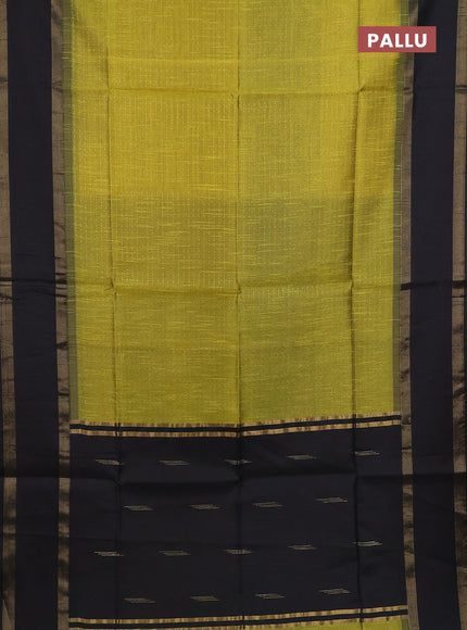 Semi dupion saree lime green and black with allover zari weaves and rettapet zari woven border