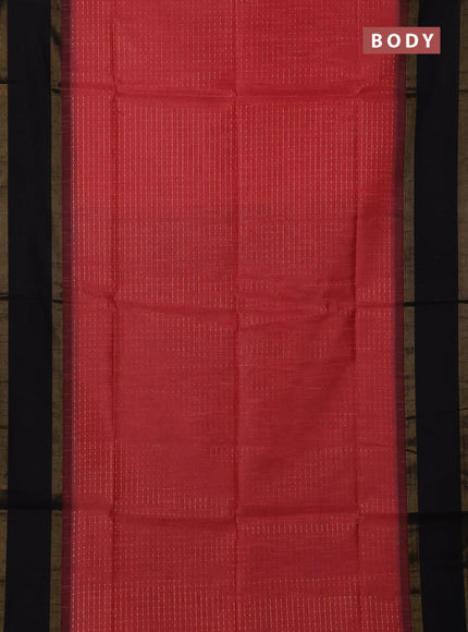 Semi dupion saree red and black with allover zari weaves and rettapet zari woven border