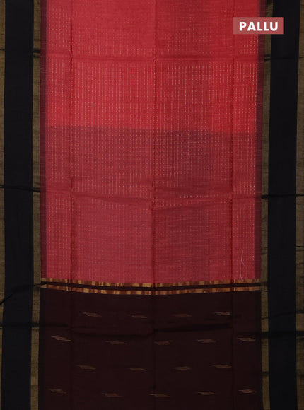 Semi dupion saree red and black with allover zari weaves and rettapet zari woven border