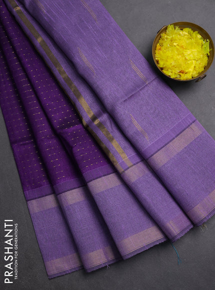 Semi dupion saree violet and lavender with allover zari weaves and rettapet zari woven border