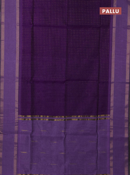Semi dupion saree violet and lavender with allover zari weaves and rettapet zari woven border