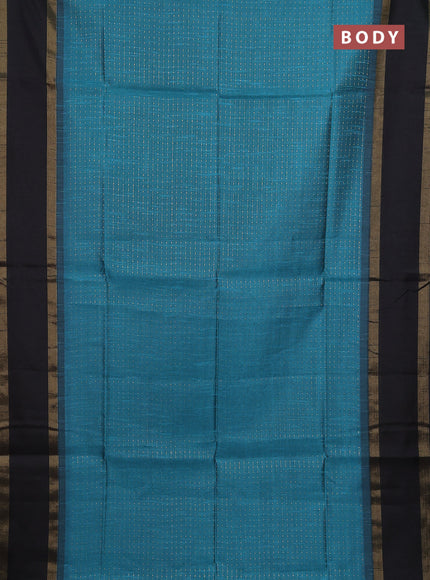 Semi dupion saree peacock blue and black with allover zari weaves and rettapet zari woven border