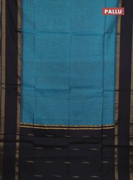 Semi dupion saree peacock blue and black with allover zari weaves and rettapet zari woven border