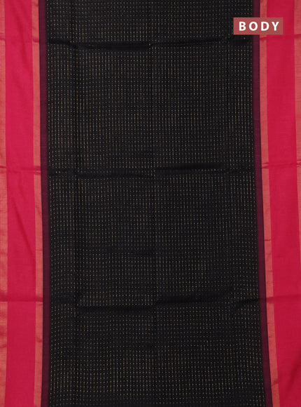 Semi dupion saree black and pink with allover zari weaves and rettapet zari woven border
