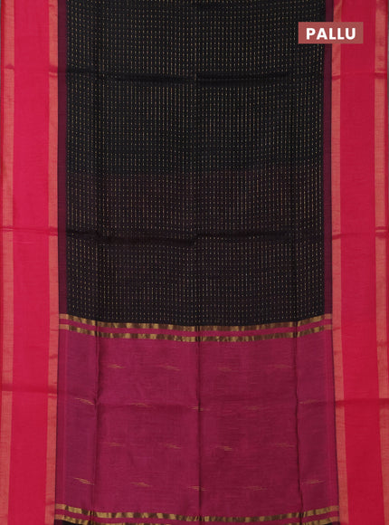 Semi dupion saree black and pink with allover zari weaves and rettapet zari woven border