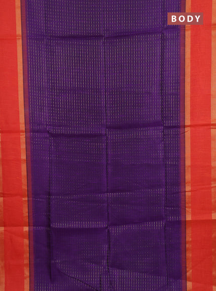 Semi dupion saree violet and rustic orange with allover zari weaves and rettapet zari woven border